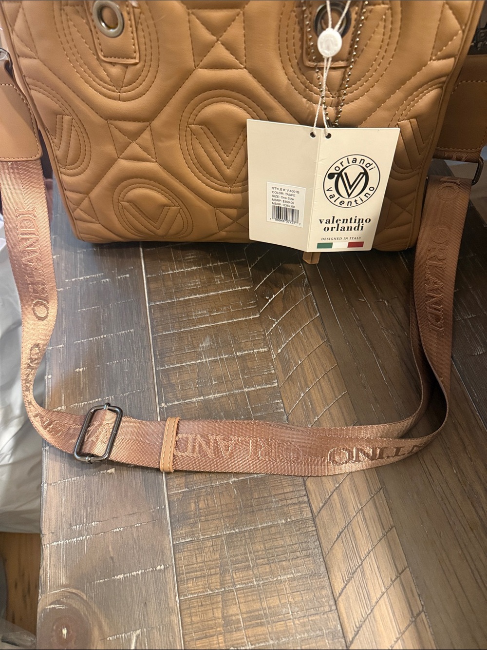 Valentino Orlandi Beige Quilted Tote Bag with Logo Charm and Logo Pouch - Picture 10 of 13